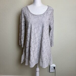 Simply Vera Wang Women's Top Tunic Lined 3/4 Sleeves Size S‎ Floral Gray